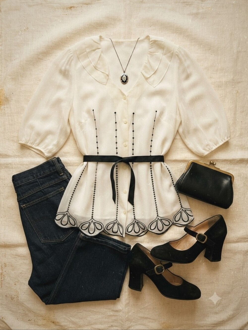 East 5th White Black Semi Sheer Vintage Inspired Button Up Blouse